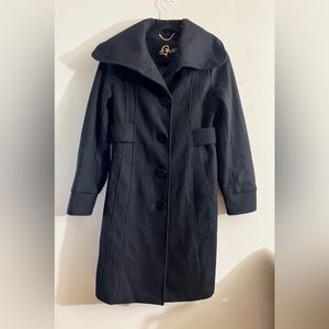 Guess Black Wool Blend Heavyweight Peacoat